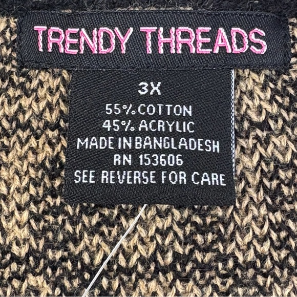 NWT Trendy Threads Tan & Black Distressed Grunge Knit Sweater 3X - Picture 4 of 16